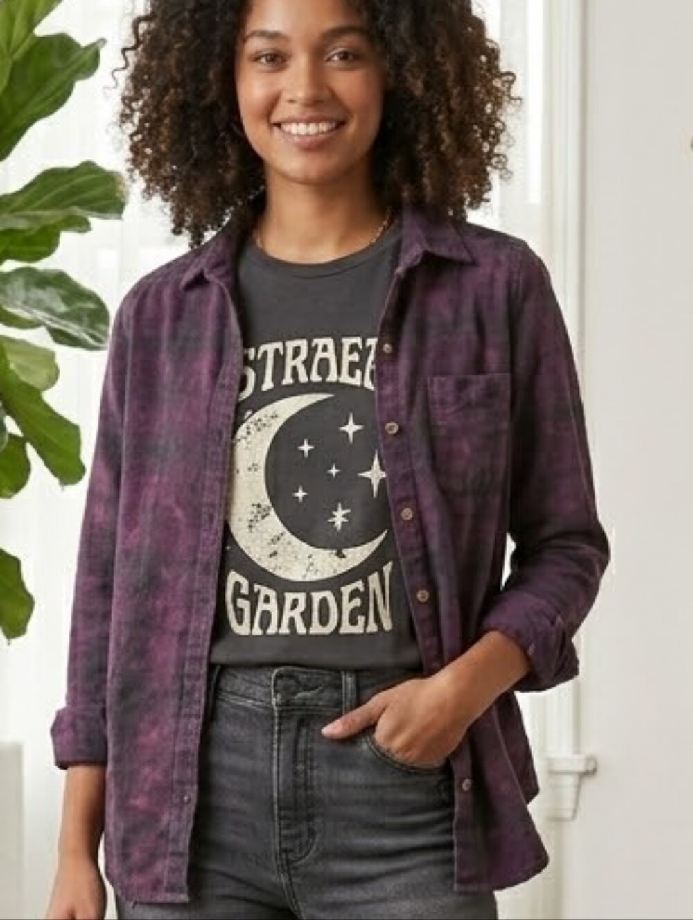 Hollister Acid Wash Plaid Button-Down Flannel Shirt